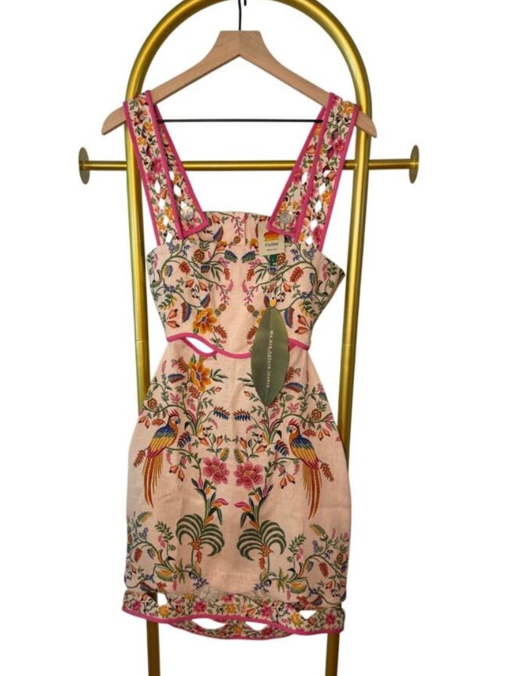 🦜 Anthropologie Farm Rio Delicate Forest Pink Floral Cut Out Dress XL - Picture 4 of 13